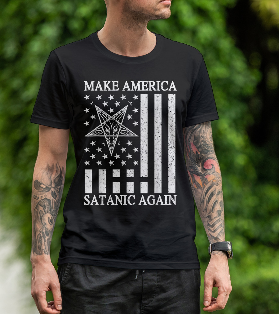 Make America Satanic Great Again American Flag Pentagram T-Shirt