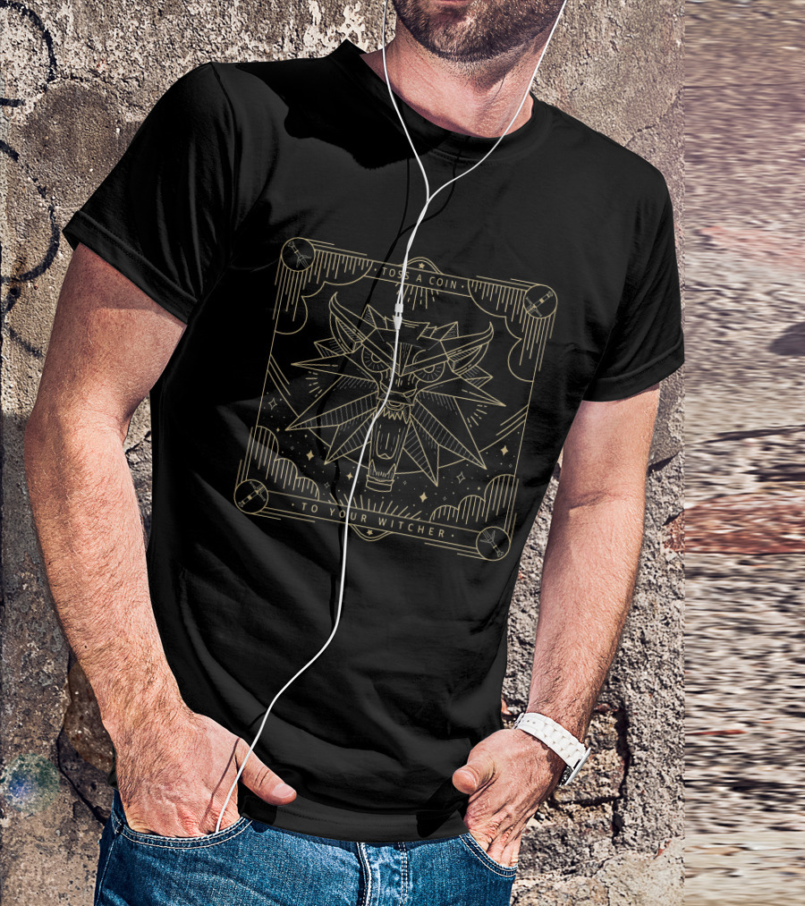 Toss A Coin To Your Witcher Wild Hunt Wolf Head T-Shirt