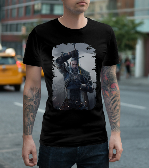 The Witcher Wild Hunt Geralt Sword Action Scene T-Shirt