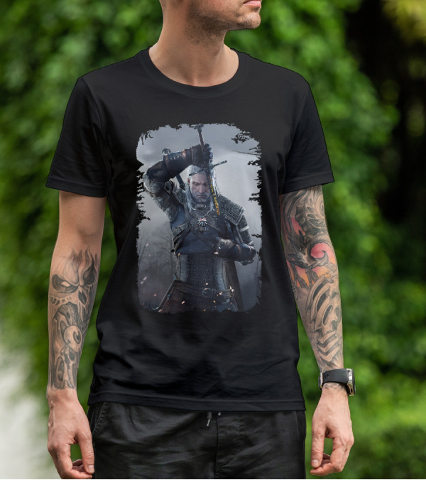 The Witcher Wild Hunt Geralt Sword Action Scene T-Shirt