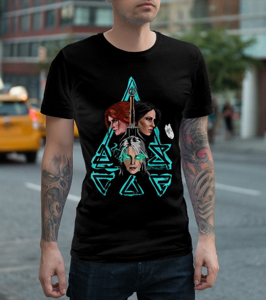 Geralt's Girls Glow Wild Hunt Witcher Triangle Warriors T-Shirt