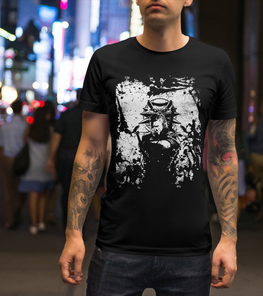 The Witcher 3 Wild Hunt Geralt Wolf School Emblem Splatter T-Shirt