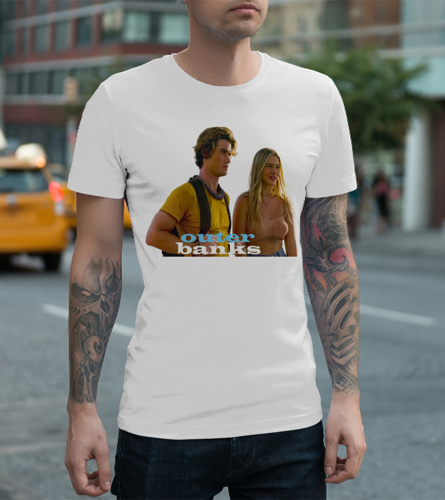 Outer Banks TV Show Characters on Beach Adventure Scene T-Shirt