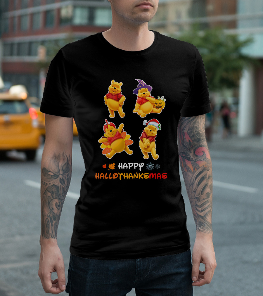 Happy Halloween Thanksgiving Christmas Pooh многопраздничная радость T-Shirt