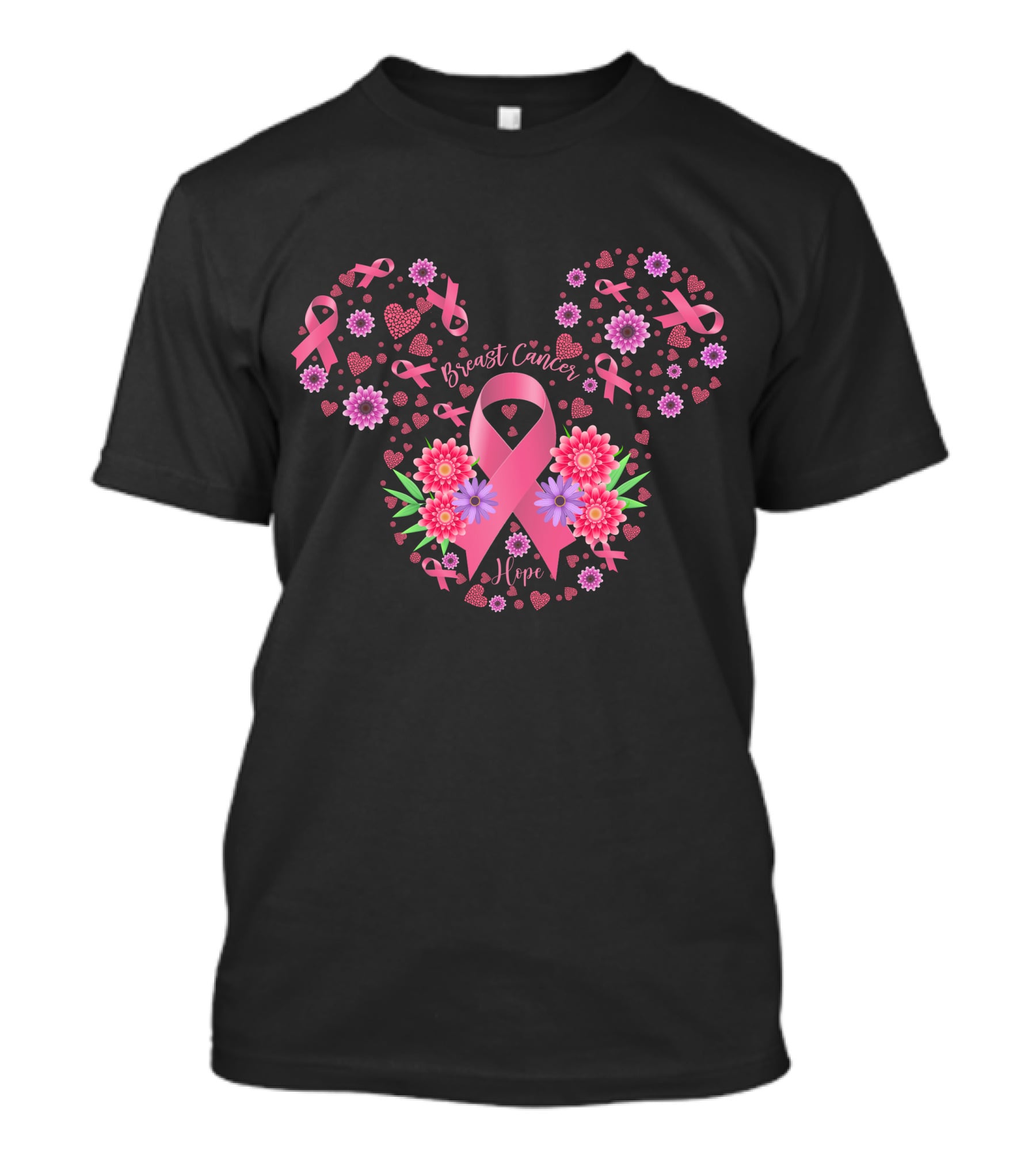 Breast Cancer Hope Pink Ribbon Floral T-Shirt
