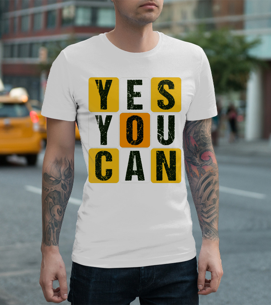YES YOU CAN Motivation Yellow Orange Black T-Shirt