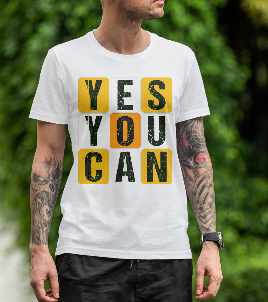 YES YOU CAN Motivation Yellow Orange Black T-Shirt