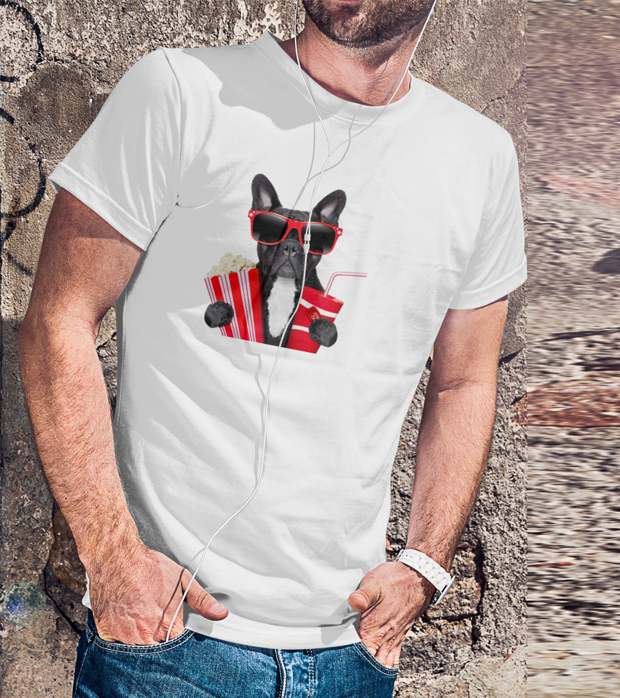 Pug With Popcorn And Soda Wearing Red Sunglasses T-Shirt
