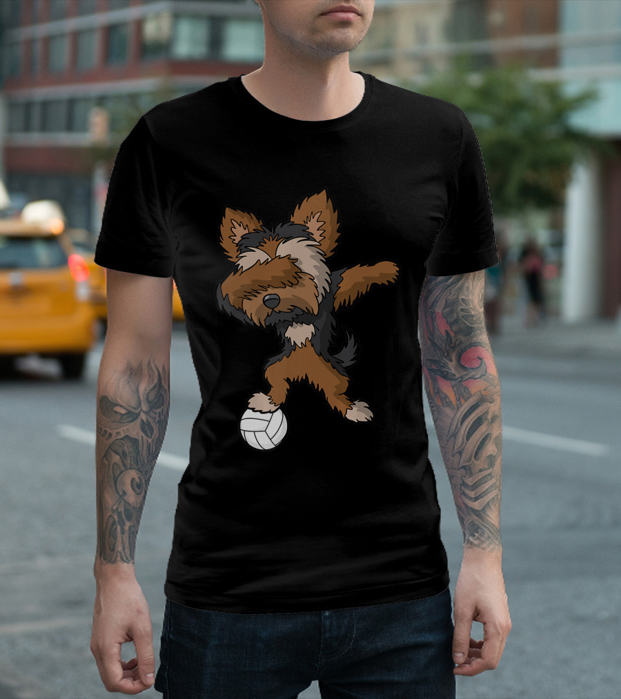 Dabbing Yorkshire Terrier Volleyball Player Coach Team Dog with Ball T-Shirt
