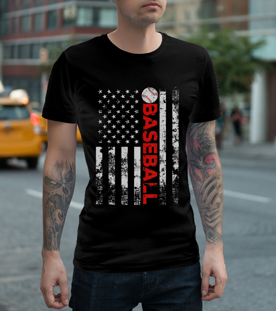American Flag Grunge Style Baseball T-Shirt