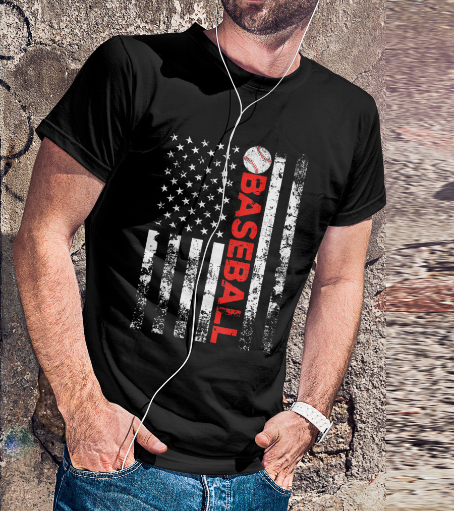 American Flag Grunge Style Baseball T-Shirt