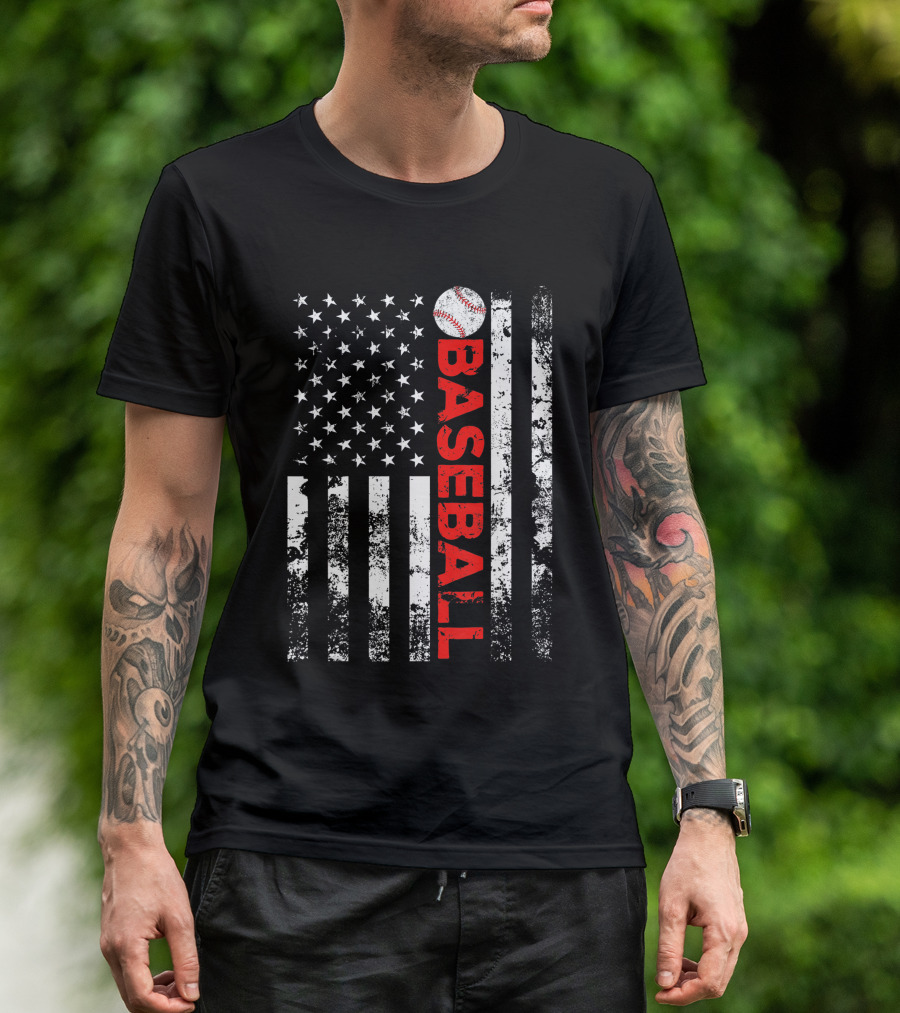 American Flag Grunge Style Baseball T-Shirt