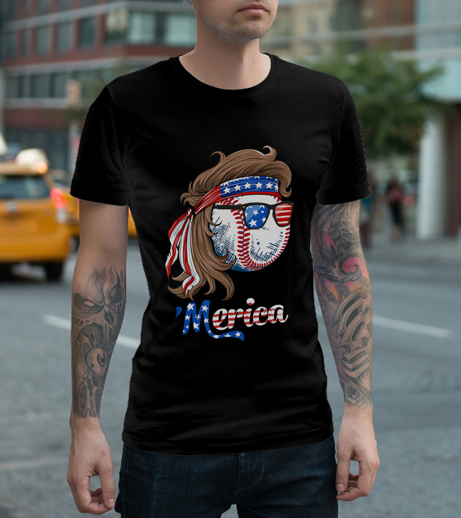 Baseball Mullet 4th Of July American Flag 'Merica T-Shirt