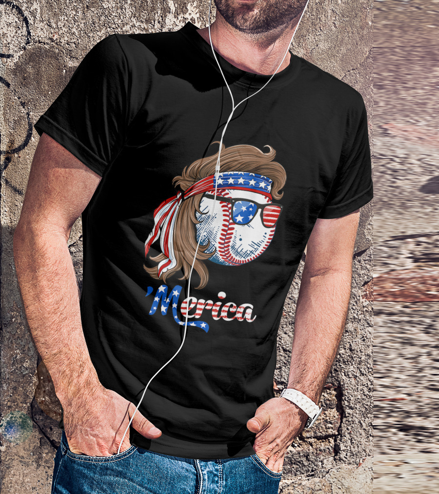 Baseball Mullet 4th Of July American Flag 'Merica T-Shirt