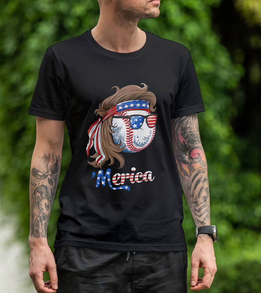 Baseball Mullet 4th Of July American Flag 'Merica T-Shirt