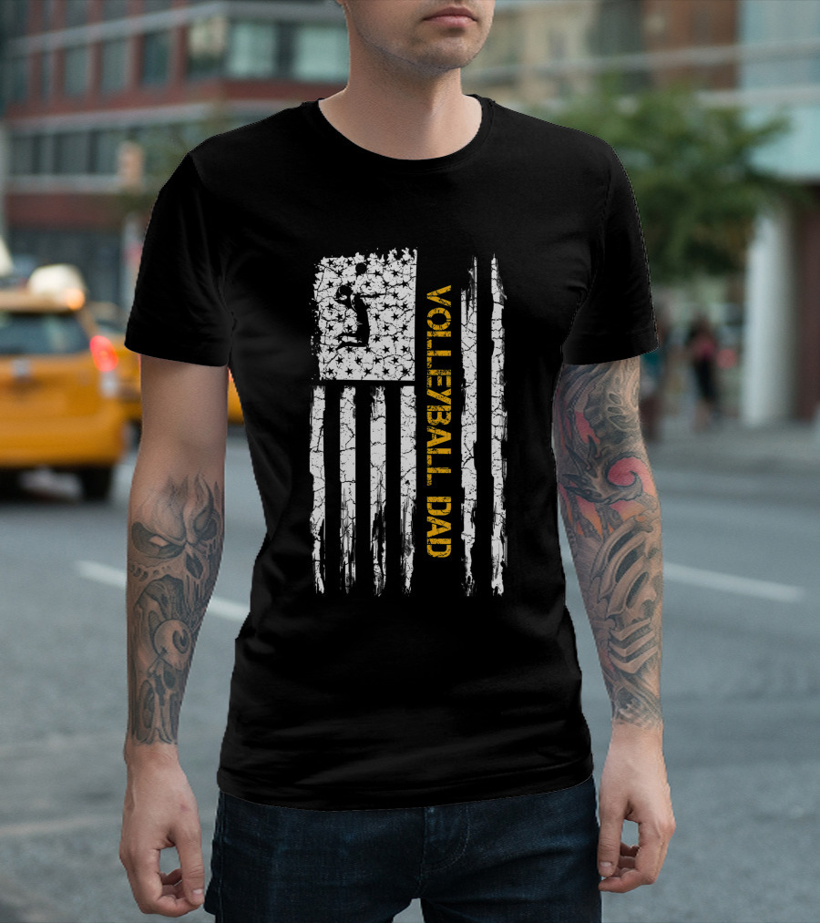 Vintage USA Flag Volleyball Dad Patriotic T-Shirt