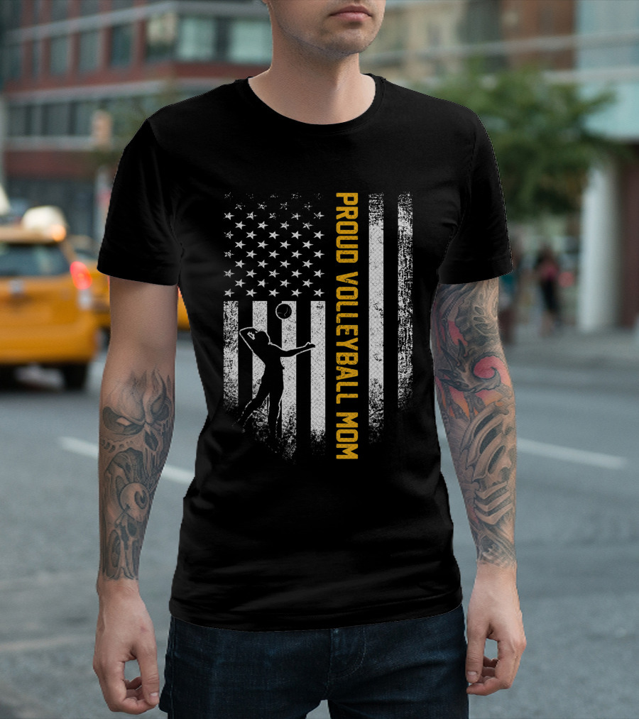 Proud Volleyball Mom Vintage USA American Flag T-Shirt