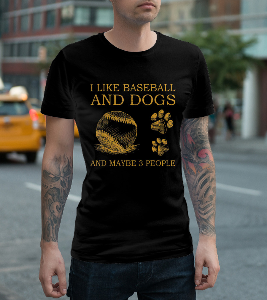I Like Baseball And Dogs And Maybe 3 People Baseball And Dog Paw Prints T-Shirt