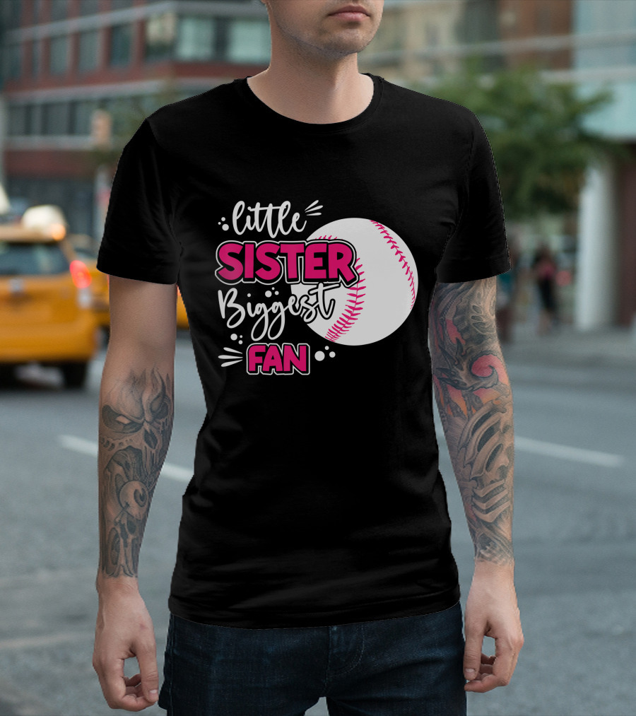 Little Sister Biggest Fan Baseball Season For Girl Siblings T-Shirt