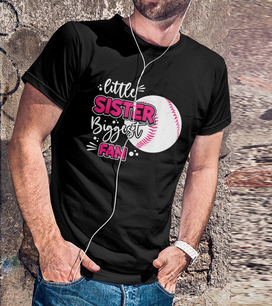 Little Sister Biggest Fan Baseball Season For Girl Siblings T-Shirt