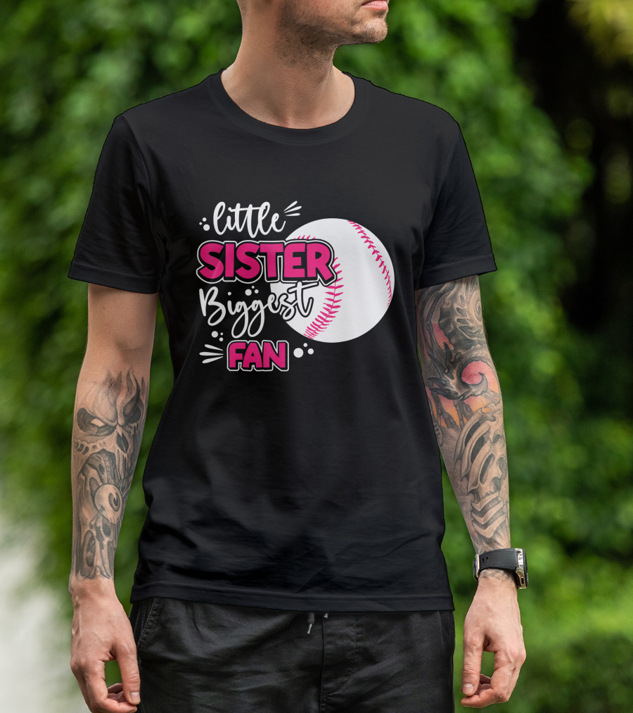Little Sister Biggest Fan Baseball Season For Girl Siblings T-Shirt
