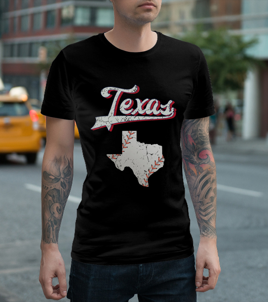 Texas Baseball Game Day Vintage Ranger Map T-Shirt