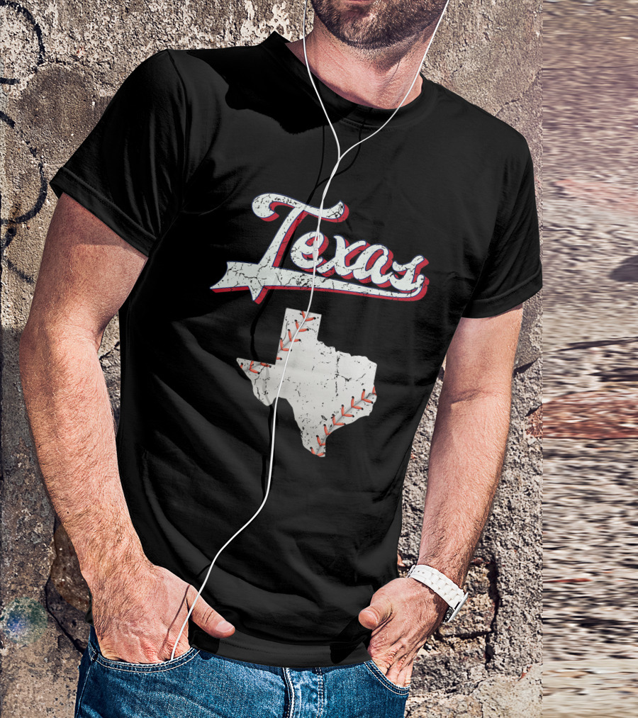 Texas Baseball Game Day Vintage Ranger Map T-Shirt