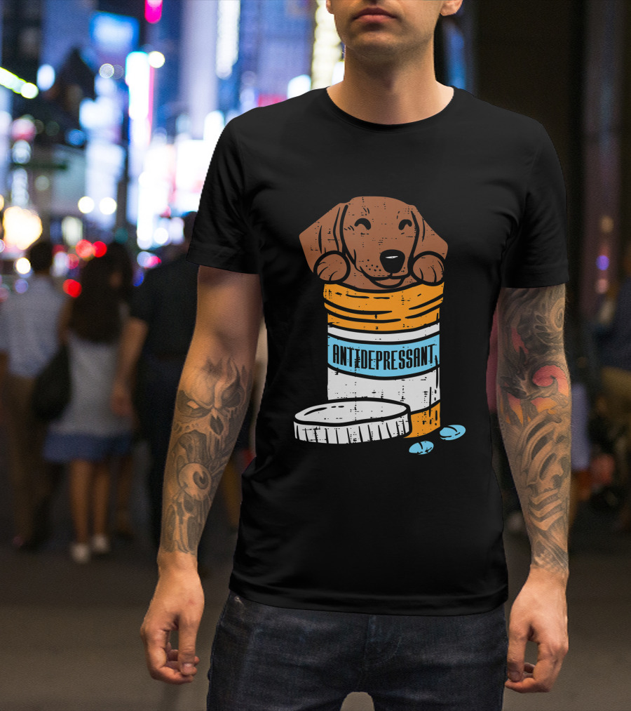 Antidepressant Dachshund Wiener Sausage Dog In Prescription Pill Bottle T-Shirt