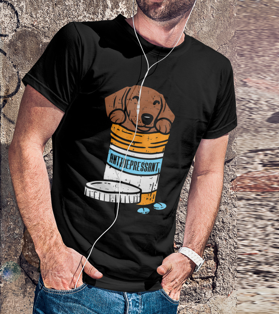 Antidepressant Dachshund Wiener Sausage Dog In Prescription Pill Bottle T-Shirt