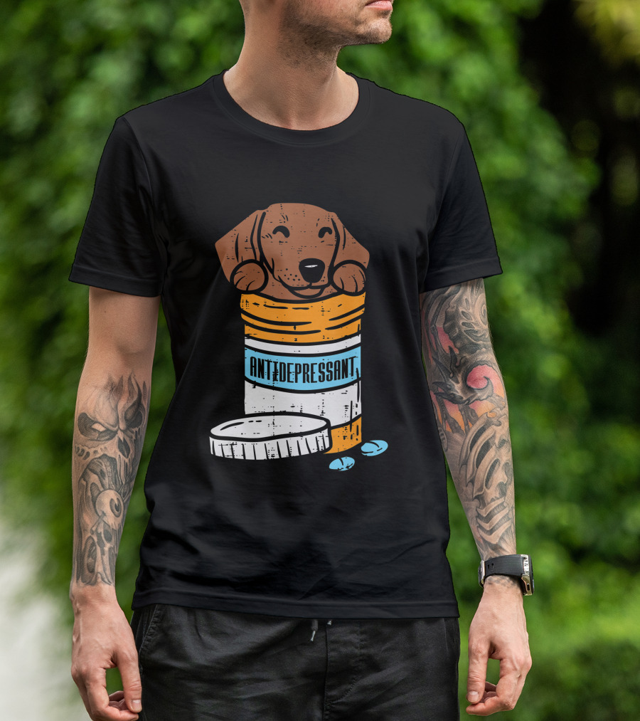 Antidepressant Dachshund Wiener Sausage Dog In Prescription Pill Bottle T-Shirt