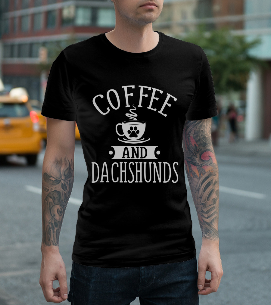 Coffee and Dachshunds Lover Paw Print Cup T-Shirt