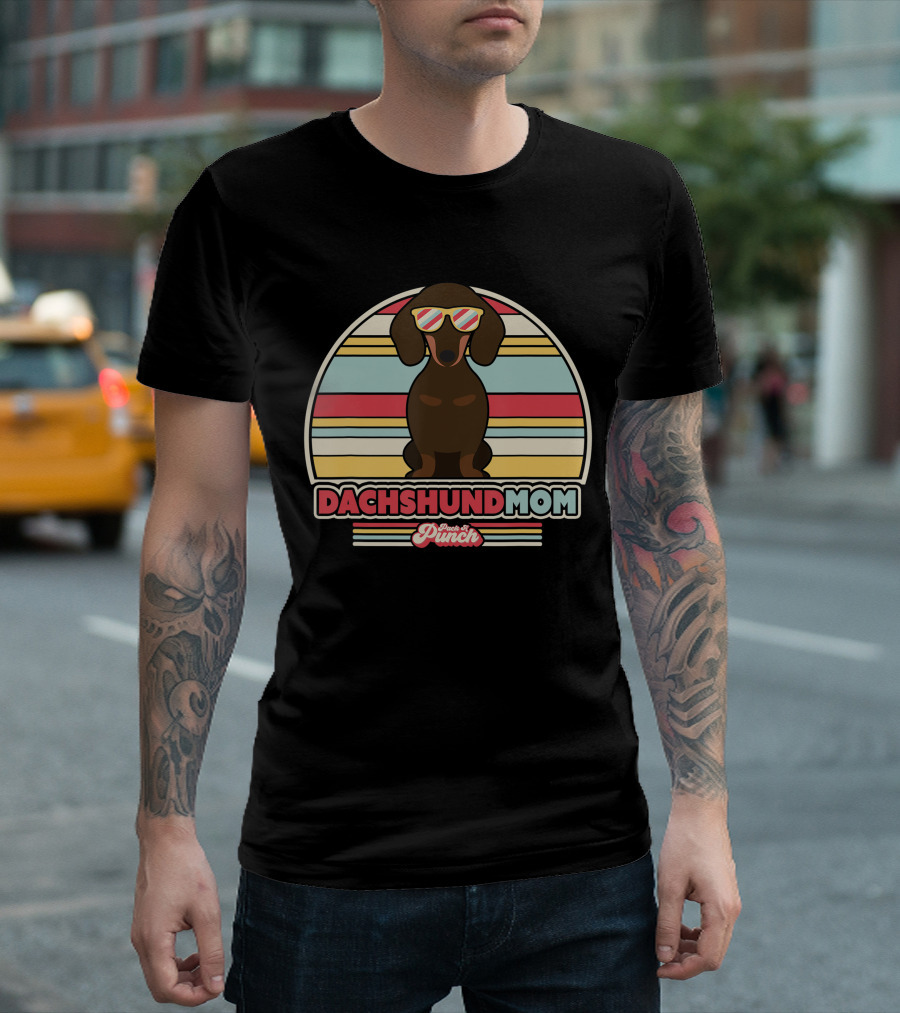 Dachshund Mom Retro Style Paws and Punch Stripes T-Shirt