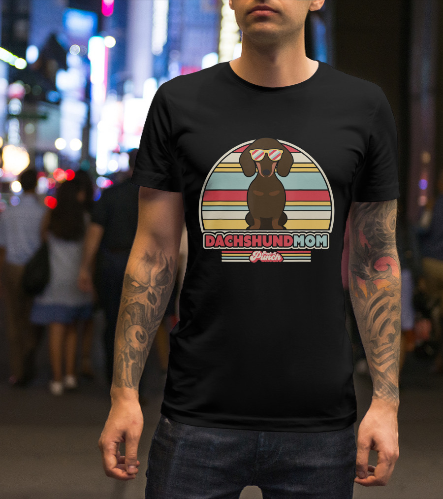 Dachshund Mom Retro Style Paws And Punch Stripes T-Shirt
