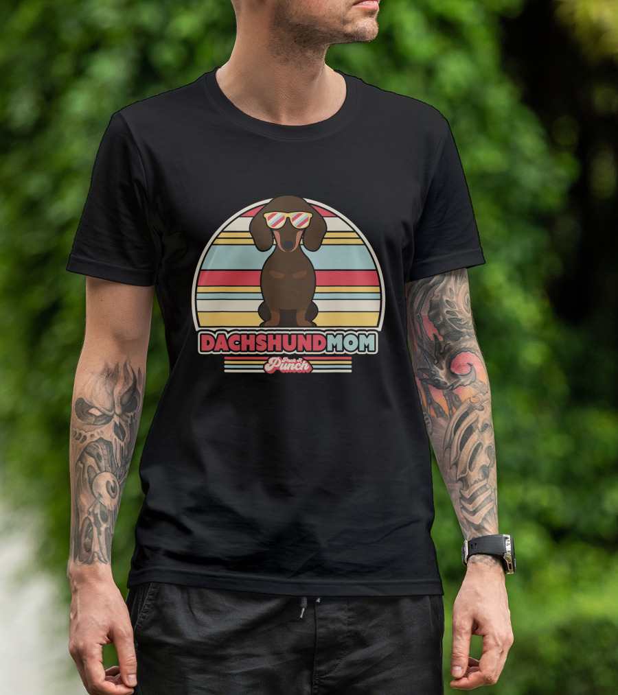 Dachshund Mom Retro Style Paws And Punch Stripes T-Shirt
