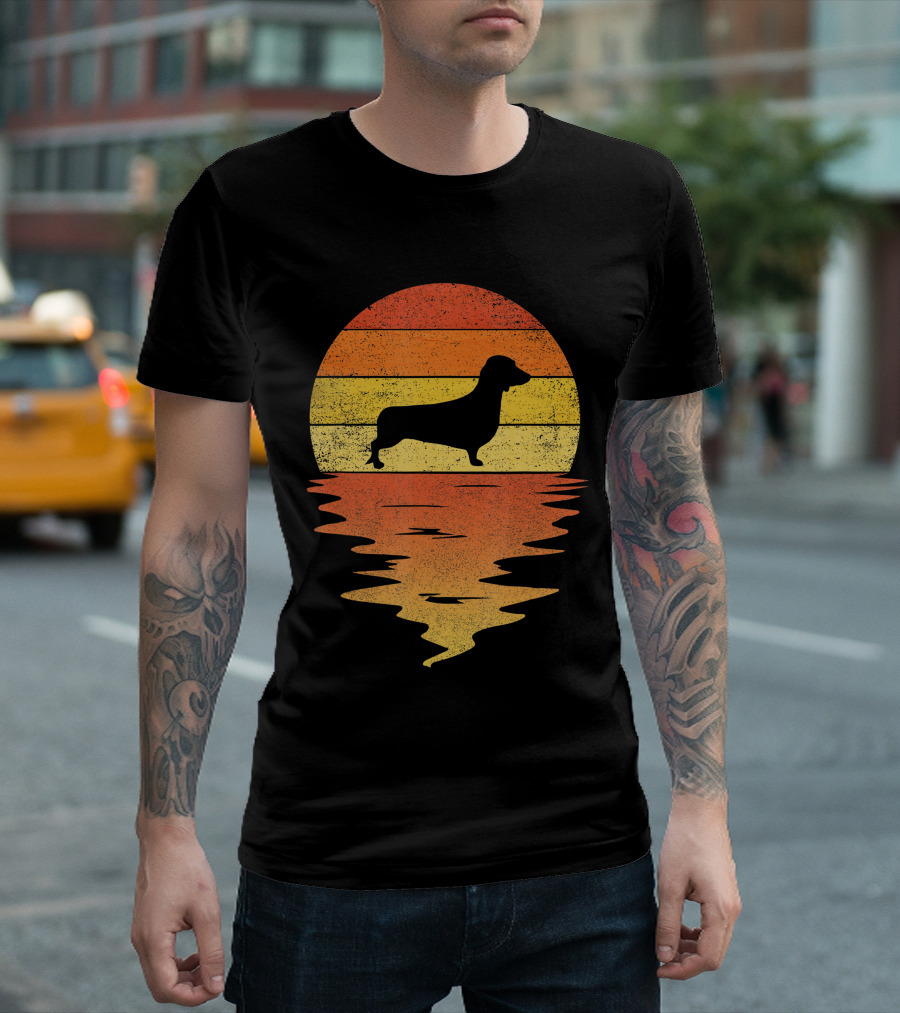 Dachshund Retro 70s Vintage Sunset T-Shirt