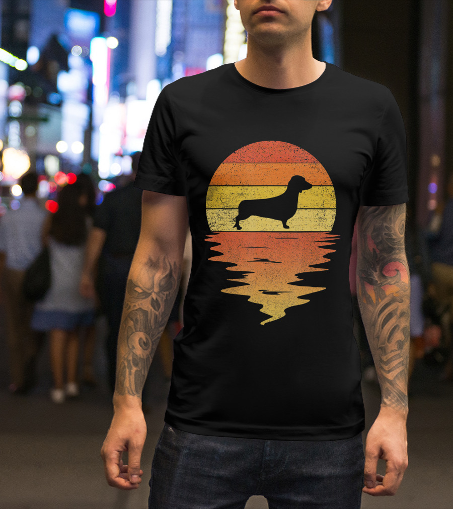 Dachshund Retro 70s Vintage Sunset T-Shirt