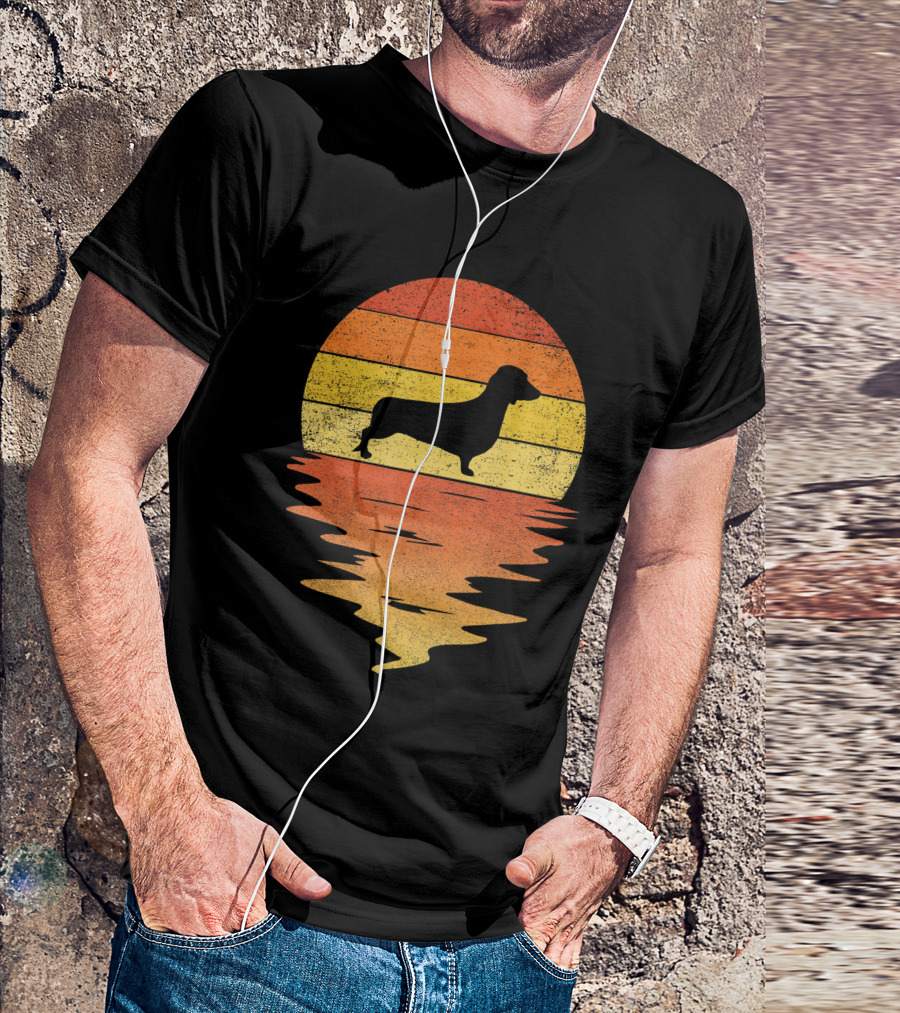 Dachshund Retro 70s Vintage Sunset T-Shirt