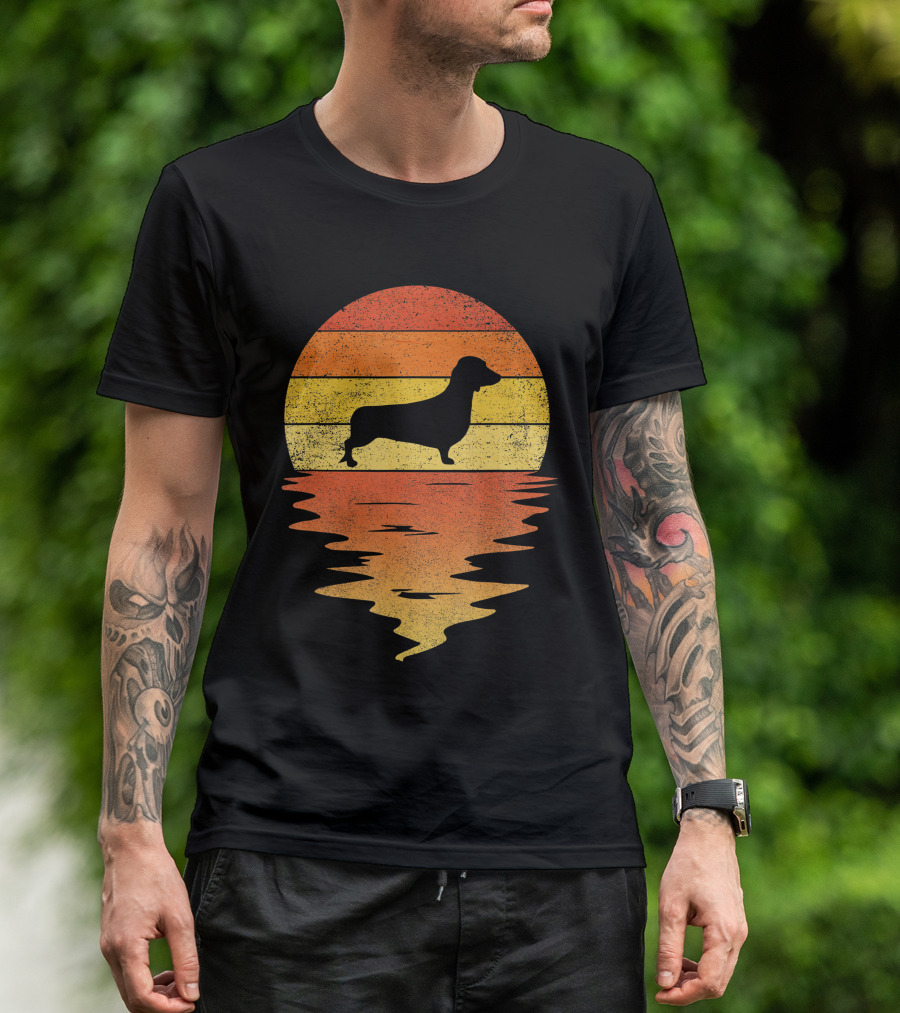 Dachshund Retro 70s Vintage Sunset T-Shirt