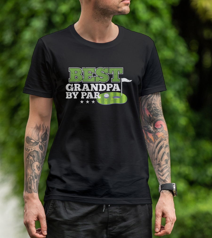 Best Grandpa By Par Golf Sports Lover Grandpa Golf Flag Stars T-Shirt
