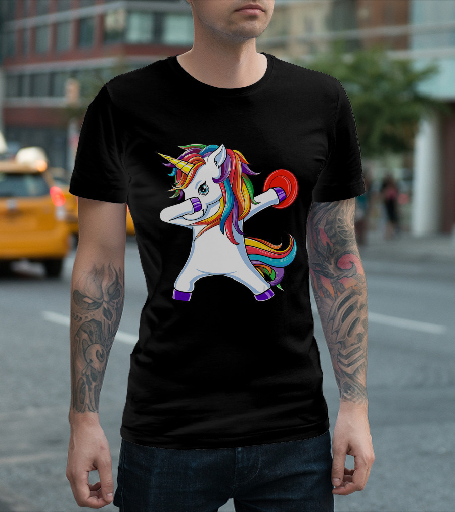Unicorn Dabbing with Rainbow Mane Playing Disc Golf T-Shirt