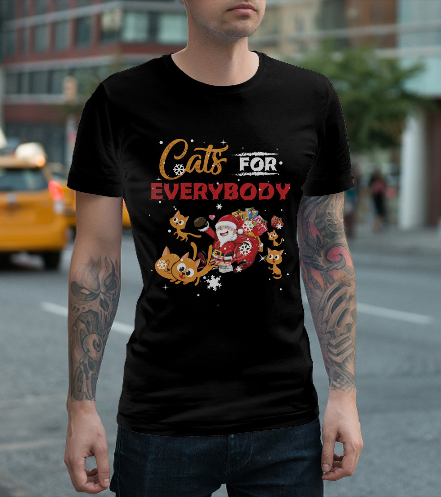 Cats for Everybody Christmas Santa with Cute Cat Lover T-Shirt
