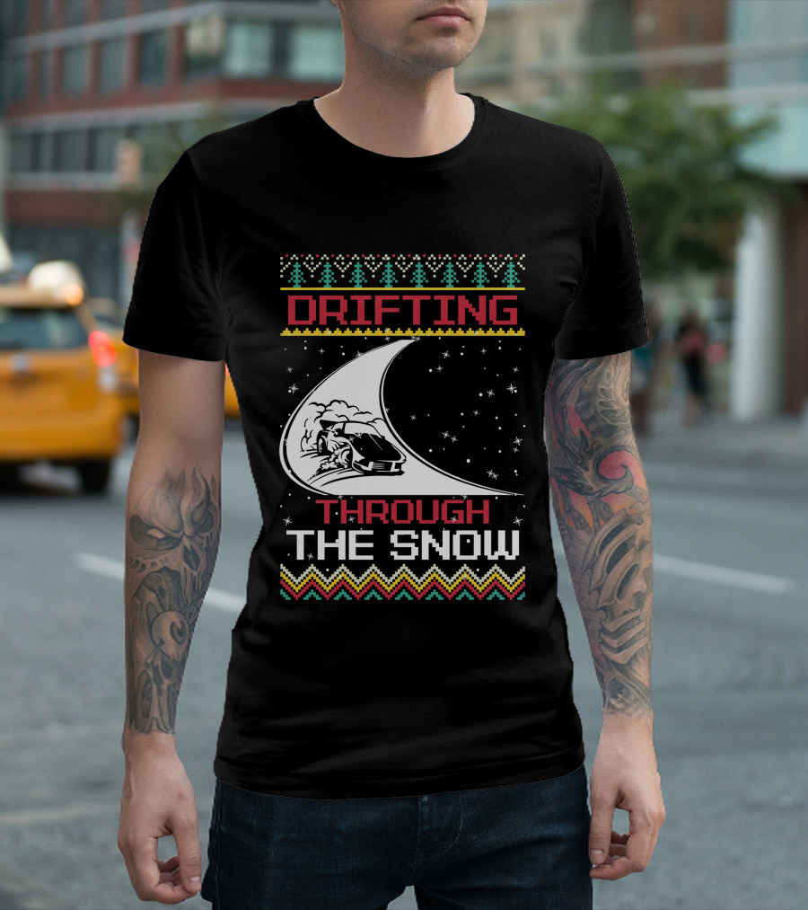 Drifting Through The Snow Racing Car Christmas Trees Snowflakes T-Shirt