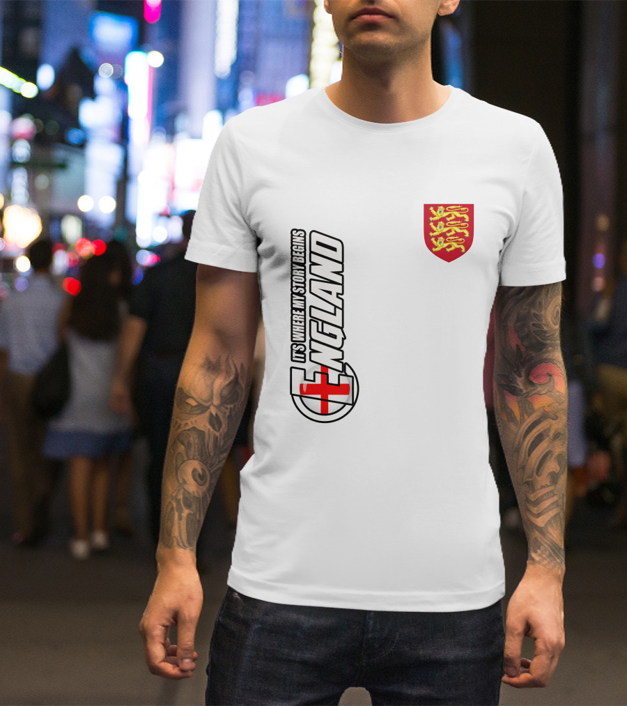England It's Where My Story Begins Three Lions Crest T-Shirt
