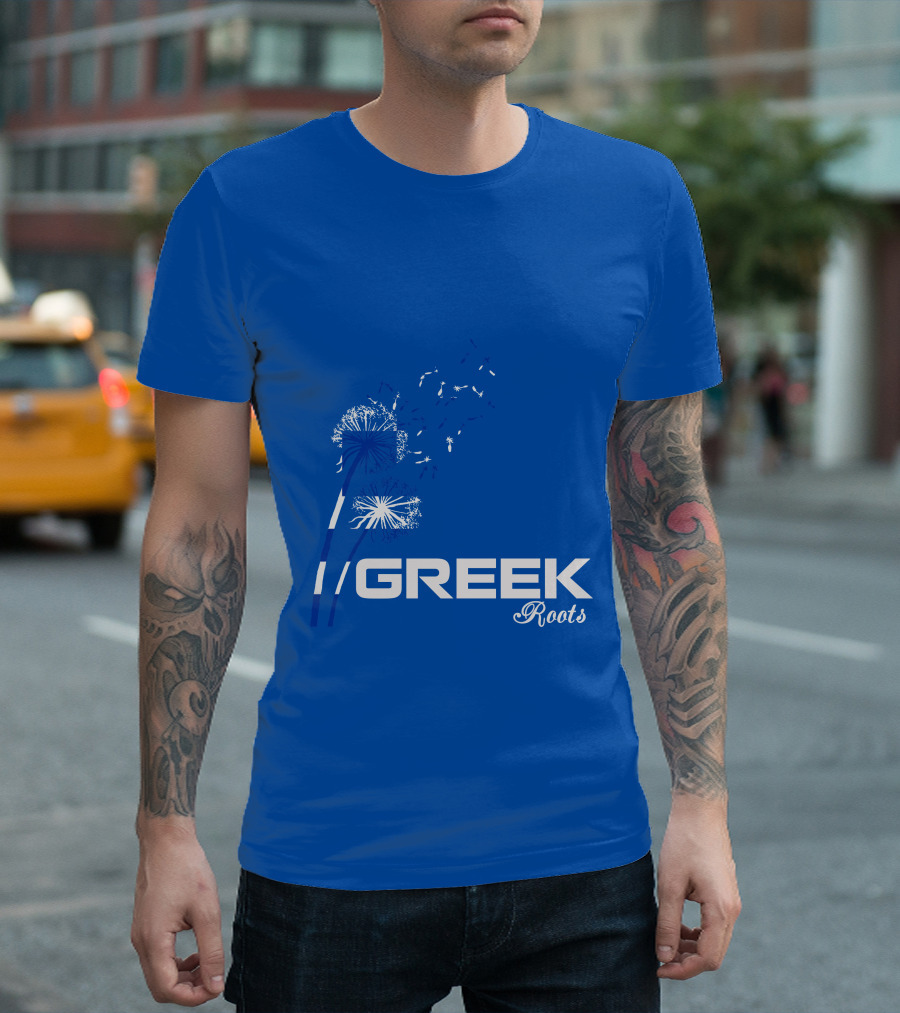 GREEK ROOTS Dandelion Blossom Blue Background T-Shirt