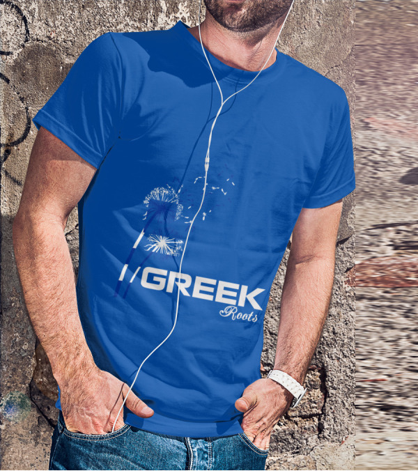 GREEK ROOTS Dandelion Blossom Blue Background T-Shirt