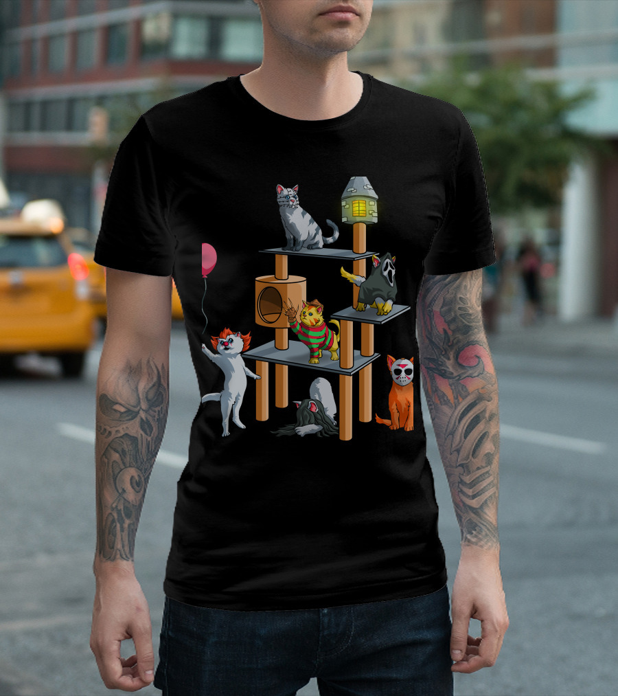 Horror Cats 02 Creepy Clown Balloon Masked Nightmare Play Tower T-Shirt