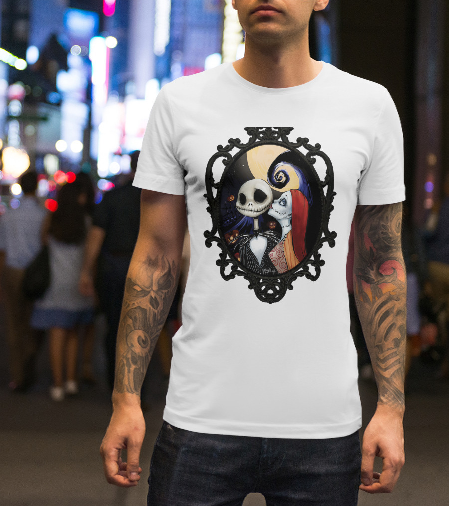 Jack And Sally Nightmare Before Christmas Moonlit Embrace T-Shirt