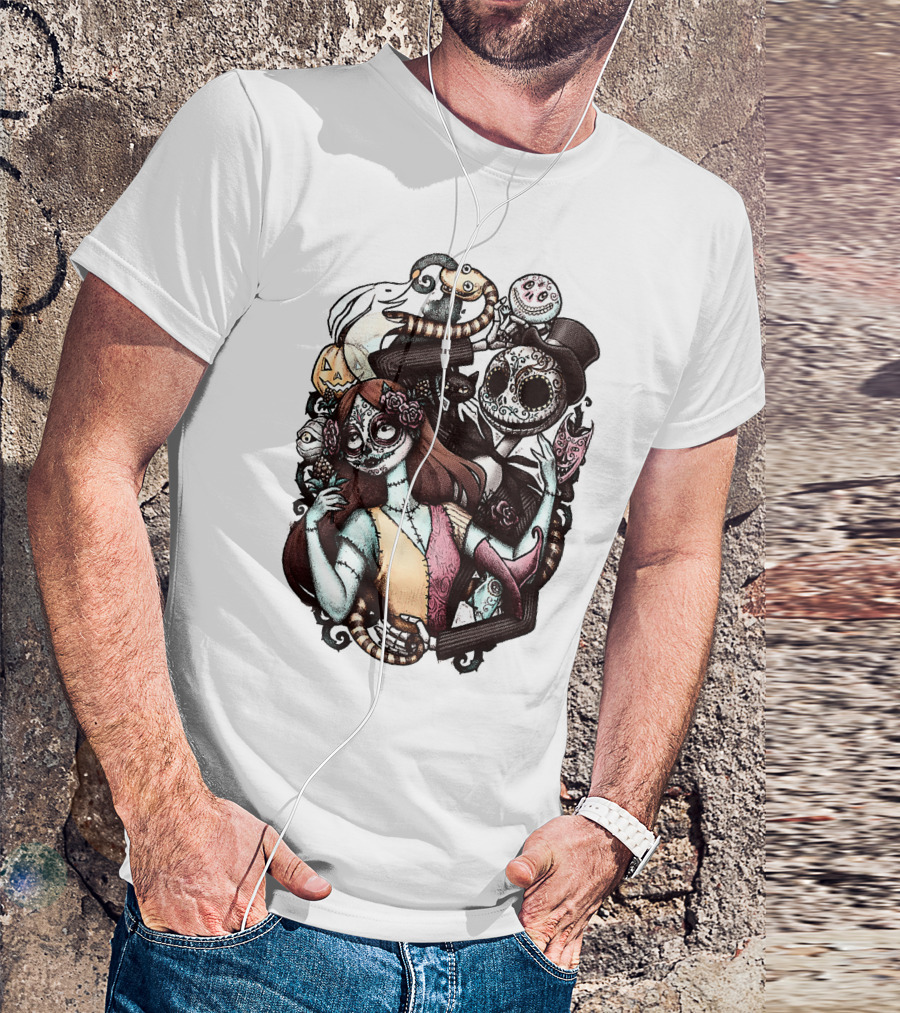 Jack Skellington Sally Zero Nightmare Before Christmas Día De Los Muertos T-Shirt