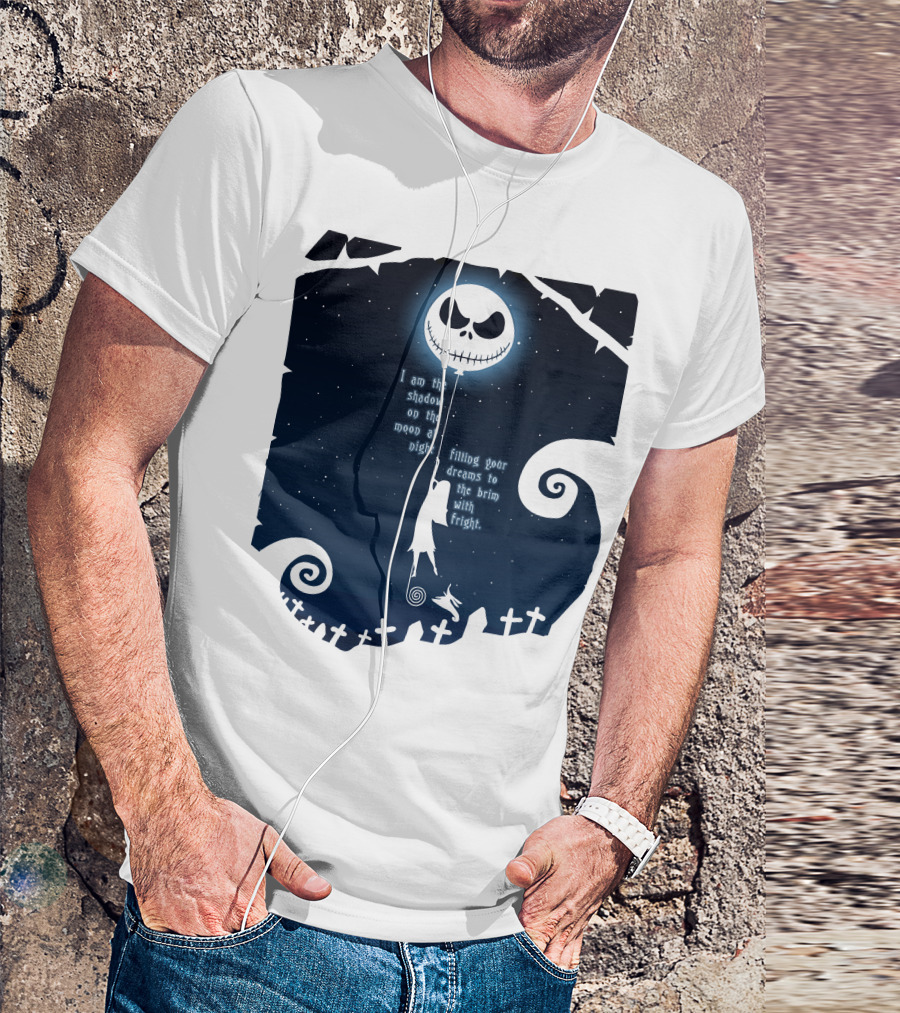 Jack Skellington Sally Zero Shadow On The Moon At Night Filling Your Dreams With Fright T-Shirt