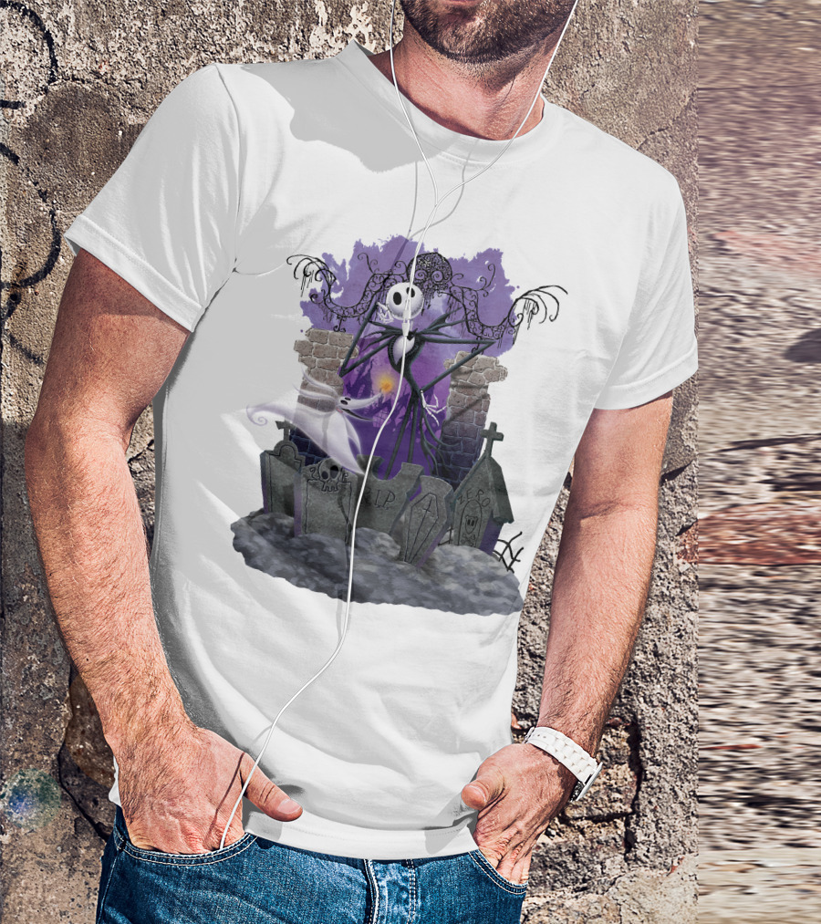 Jack Skellington Zero RIP Graveyard Scene With Ghostly Dog And Gothic Elements T-Shirt